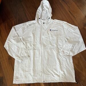 Champion Men's Hooded Windbreaker Jacket White Size 2XL